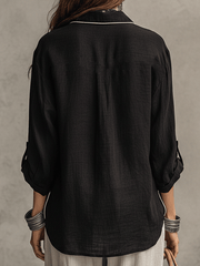 Black Linen Long Sleeve Blouse – Relaxed Bohemian Top