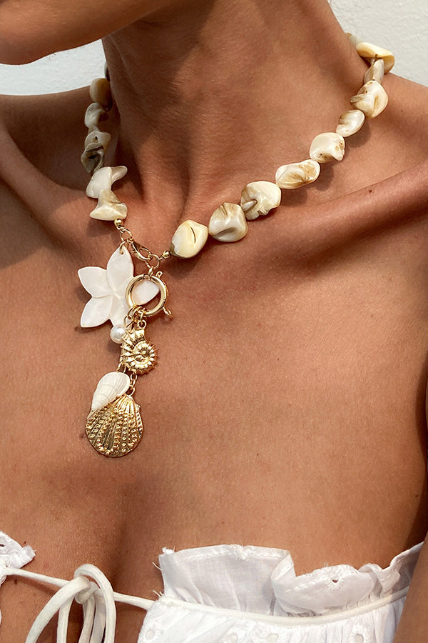 Imitation Pearl Conch & Starfish Pendant Necklace and Bracelet