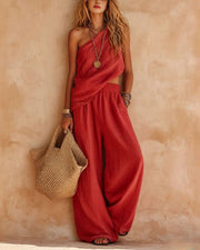 Casual One-Shoulder Ruched Set