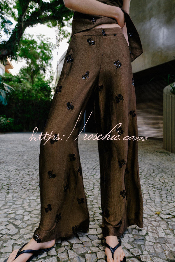 Sequined Wide-Leg Pants with Pockets – Loose Fit
