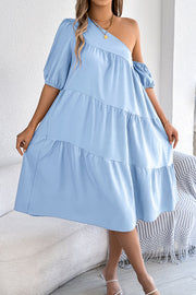 Women's Loose Midi Dress – Slash Neck Short Sleeve Casual