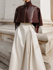 Pleated Midi Skirt With Deconstructed Waist & Side Pockets