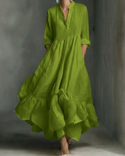 Pleated Bell-Sleeve Maxi Dress
