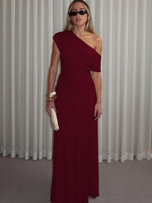 Women's One Shoulder Dress, Elegant Solid Color Dress for Party Club Dating Wear, Ladies Summer Clothes