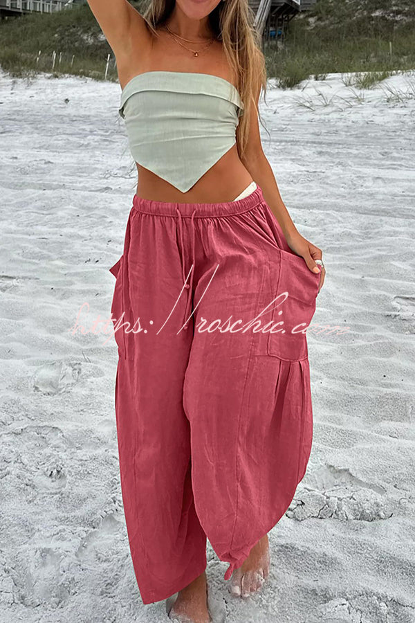 Linen Blend Drawstring Pants with Pockets – Loose Fit