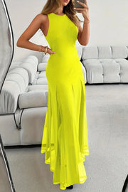 Sheer Patchwork Hem Sleeveless Maxi Dress | Vacation & Party