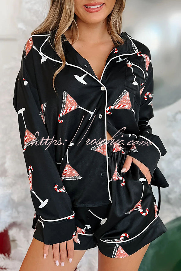New Year's Eve Martini Print Pajama Shorts Set