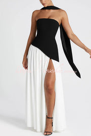Off-Shoulder Chiffon Pleated Maxi Dress with Slit