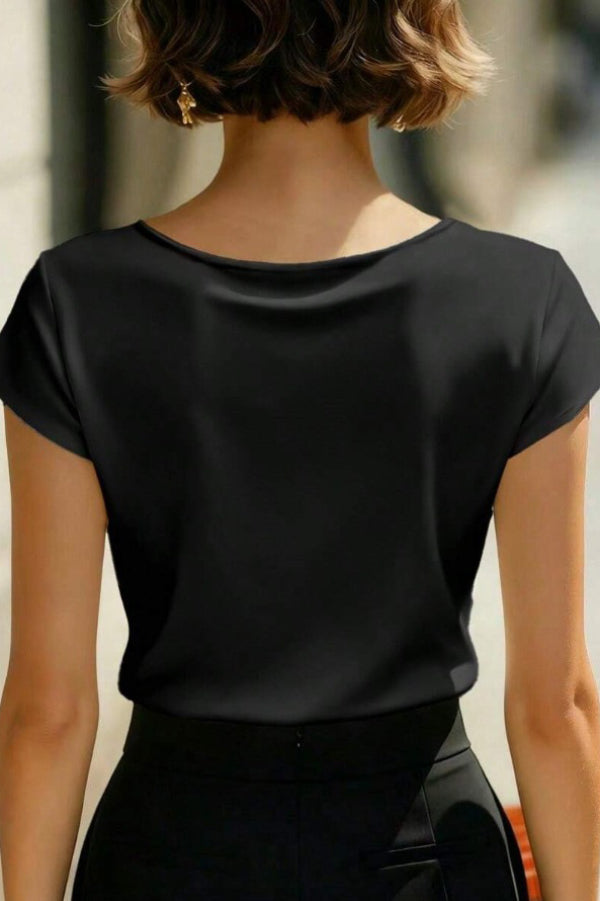 V-Neck Short Sleeve Slim-Fit Top | Solid Color Office Wear