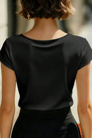 V-Neck Short Sleeve Slim-Fit Top | Solid Color Office Wear