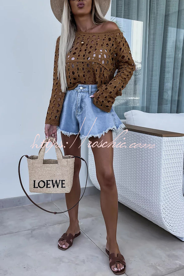 Hollow Out Long Sleeve Loose Cover-Up Top | Vacation Wear