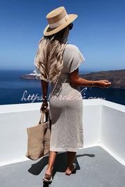 Knit Beach Cover Up Dress | Batwing Sleeve Calf Length