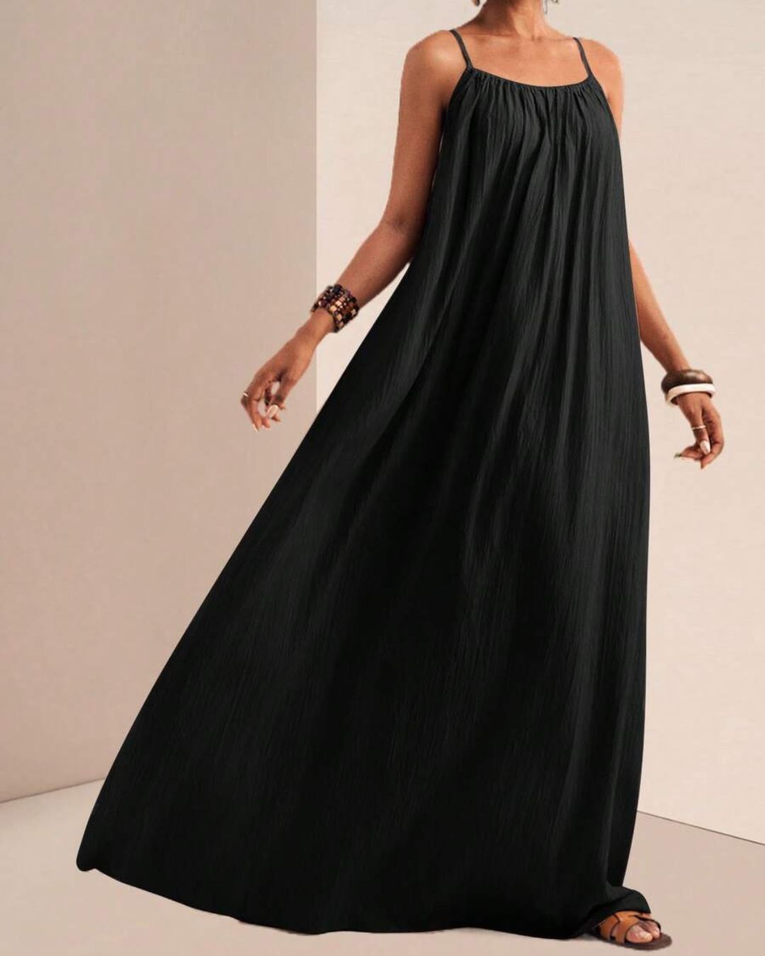 Pleated Slip Maxi Dress – Solid Color Flowy Casual Dress