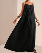 Pleated Slip Maxi Dress – Solid Color Flowy Casual Dress