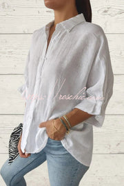 Linen Blend Tie-Back Loose Shirt Top | 3/4 Sleeve
