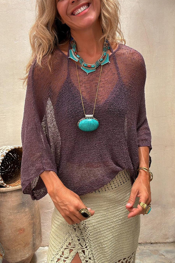 Mesh Long Sleeve Beach Cover-Up Top | Sheer Vacation Blouse