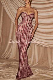 Floral Lace Strapless Maxi Dress with Lace-Up Back & Slit