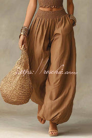 Olive Pleated Crop Top & Wide-Leg Pants Set