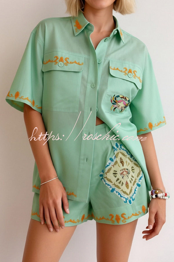 Linen Blend Short Sleeve Shirt & Shorts Set – Loose Fit