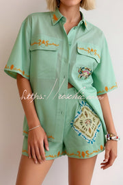 Linen Blend Short Sleeve Shirt & Shorts Set – Loose Fit