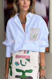 Graphic Patch Pocket Statement Blouse – Loose Fit