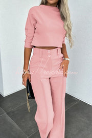 High Neck Crop Top & High-Rise Flare Pants Set