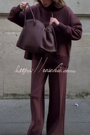 Soft Turtleneck Sweatshirt & Elastic Waist Pants Lounge Set