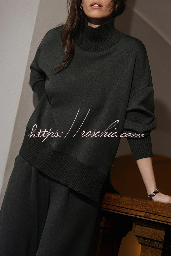 High-Neck Long Sleeve Sweatshirt and Loose Pants Lounge Set