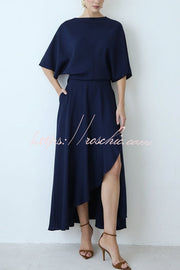 Satin Wrap Maxi Dress with Wide Sleeves and Pocket