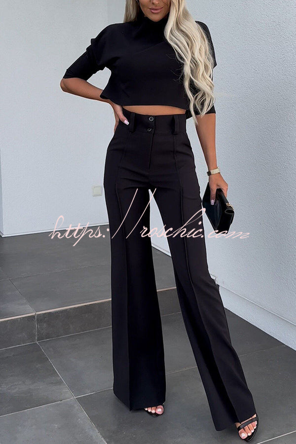 High Neck Crop Top & High-Rise Flare Pants Set