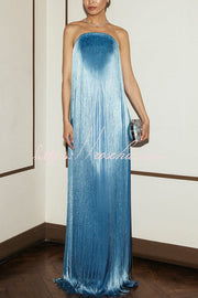 Shiny Fringe Off Shoulder Maxi Dress – Floor-Length Gown