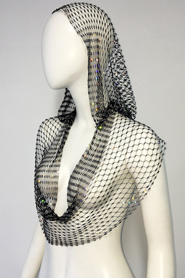 Fishnet Rhinestone Hooded Vest Top