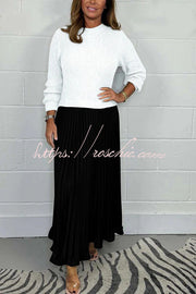 Knitted Maxi Dress | Round Neck Long Sleeve Patchwork