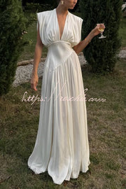 Women's V-Neck Sleeveless Maxi Dress with High Slit