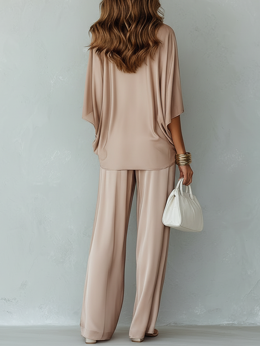 Champagne Batwing Sleeve Pants Set for Women