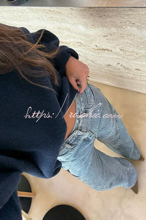 Jean en denim à jambe large pour femme avec poches à imprimé étoiles