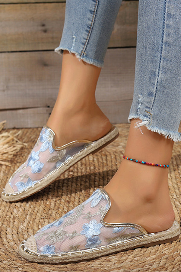 Linen Woven Flat Slippers – Round Toe Casual Slide