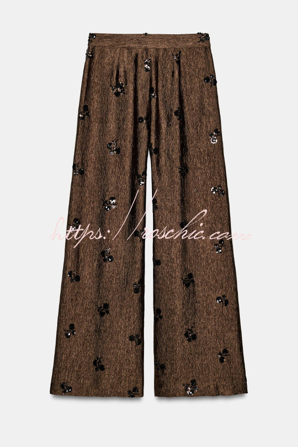 Sequined Wide-Leg Pants with Pockets – Loose Fit