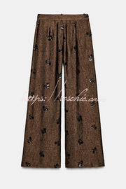 Sequined Wide-Leg Pants with Pockets – Loose Fit