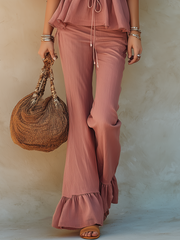 Dusty Rose Drawstring Two-Piece Pants Set