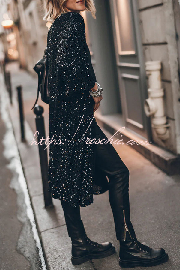Kimono à manches cloche à sequins | Dissimulation de soirée disco