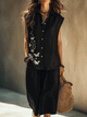 Black Floral Embroidered Loose Shirt and Shorts Set