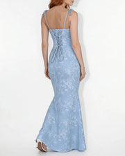 Lace Mermaid Tie-Strap Backless Maxi Dress