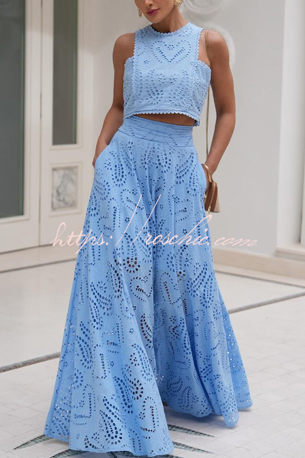 Embroidered Lace High-Rise Maxi Skirt with Pockets