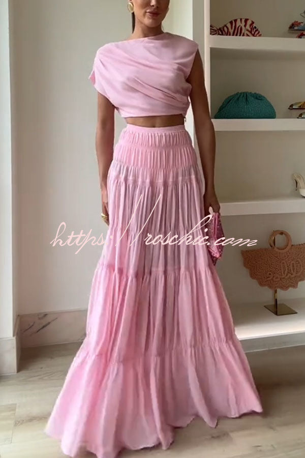 Chiffon Layered A-Line Maxi Skirt with Elastic Waist