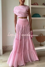 Chiffon Layered A-Line Maxi Skirt with Elastic Waist