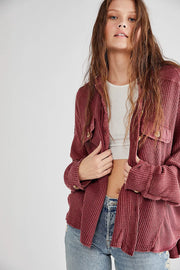 Women's Waffle Knit Shacket Batwing Sleeve Loose Fall Jacket Back to School