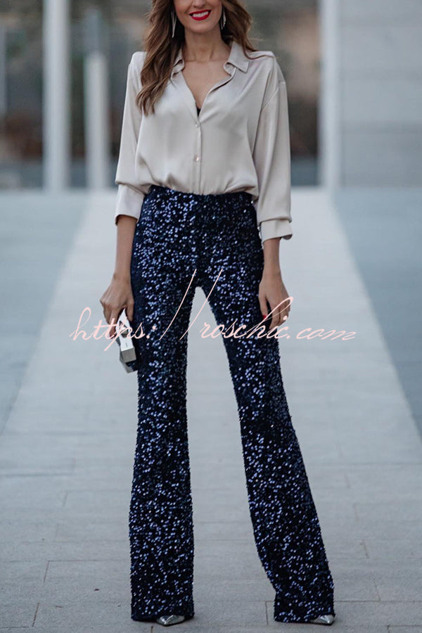 Velvet Sequin High Rise Flare Pants | Party Wear
