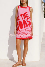 Printed Sleeveless Mini Dress with Pockets – Loose Fit