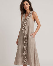 Ruffle-Front V-Neck Maxi Dress